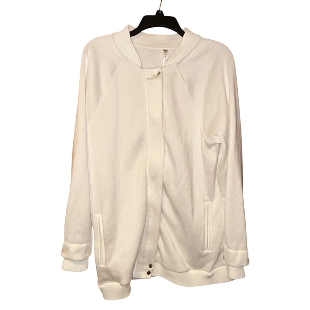 Fabletics Womens‎ White Knit Bomber Jacket Shacket XXL Soft Athleisure Travel